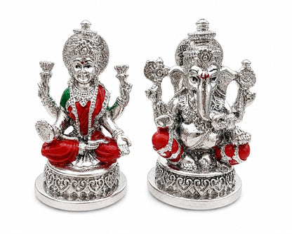 999 Silver Plated Lakshmi Ganesh Idol with Velvet Gift Box