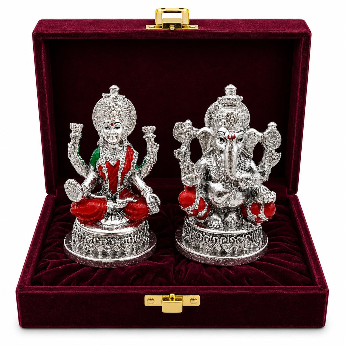 999 Silver Plated Lakshmi Ganesh Idol with Velvet Gift Box