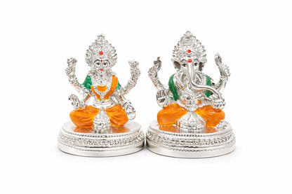 999 Silver Plated Lakshmi Ganesh Idol with Velvet Gift Box