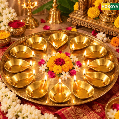 Small Brass Pooja Diyas (Set of 12)
