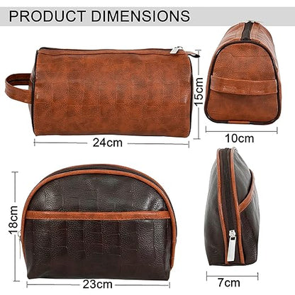 SNDIA 2 - Set PU Leather Toiletry Travel Bags for Men and Women, Shaving Kit Bag, Makeup Cosmetic Pouch for Women and Men (Him & Her) Brown (18CM x 23CM x 7CM) - (24 CM x 15CM x 10CM) - Mytrendzcart
