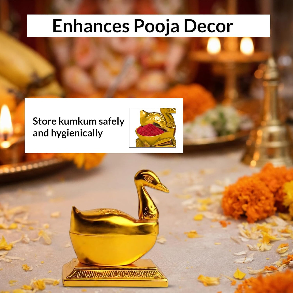 Swan Kumkum Box, Gold Plated (Pack of 6)