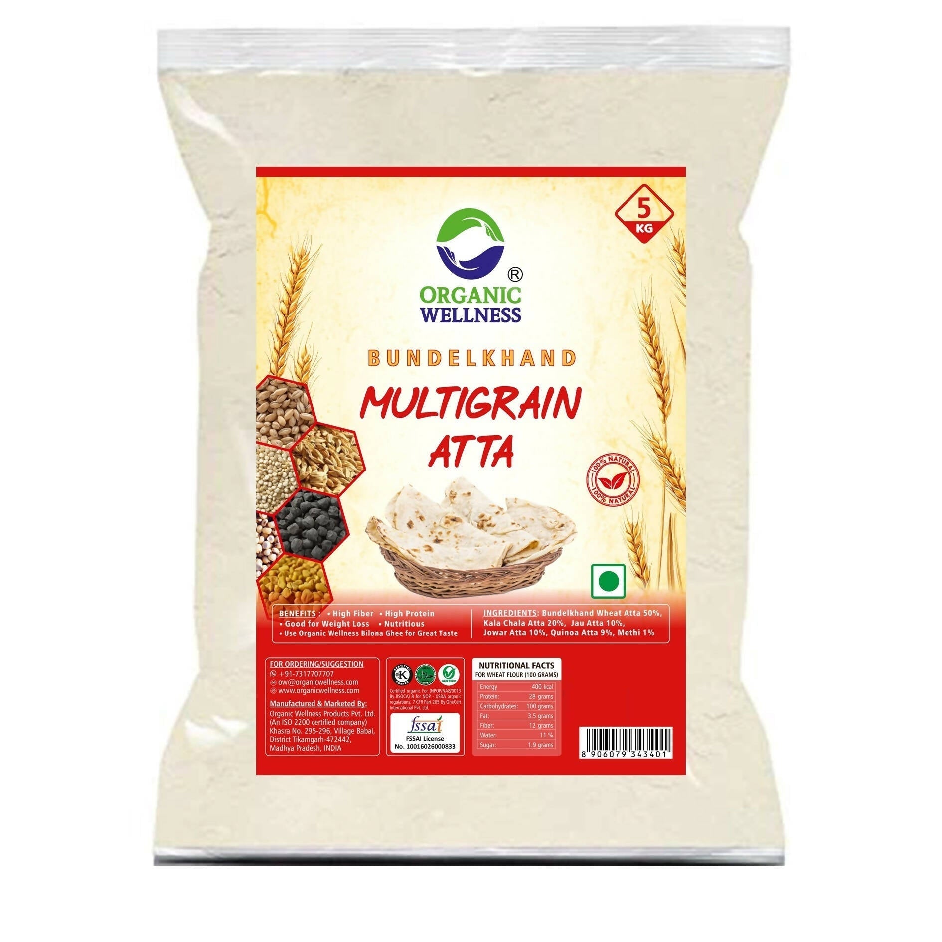 Organic Wellness Bundelkhand Whole Wheat Multigrain Atta - Mytrendzcart