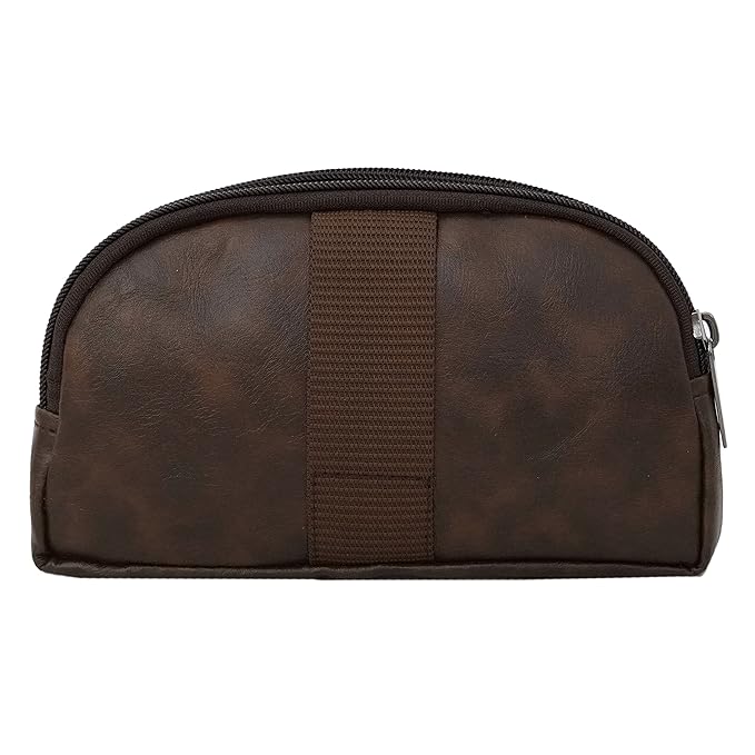 TULMAN PU Leather Toiletry Bag for Travelling Shaving Kit Makeup Cosmetic Organizer Pouch – Brown - 20 x 11 x 4.5 cm - Unisex (2 Pack) - Mytrendzcart