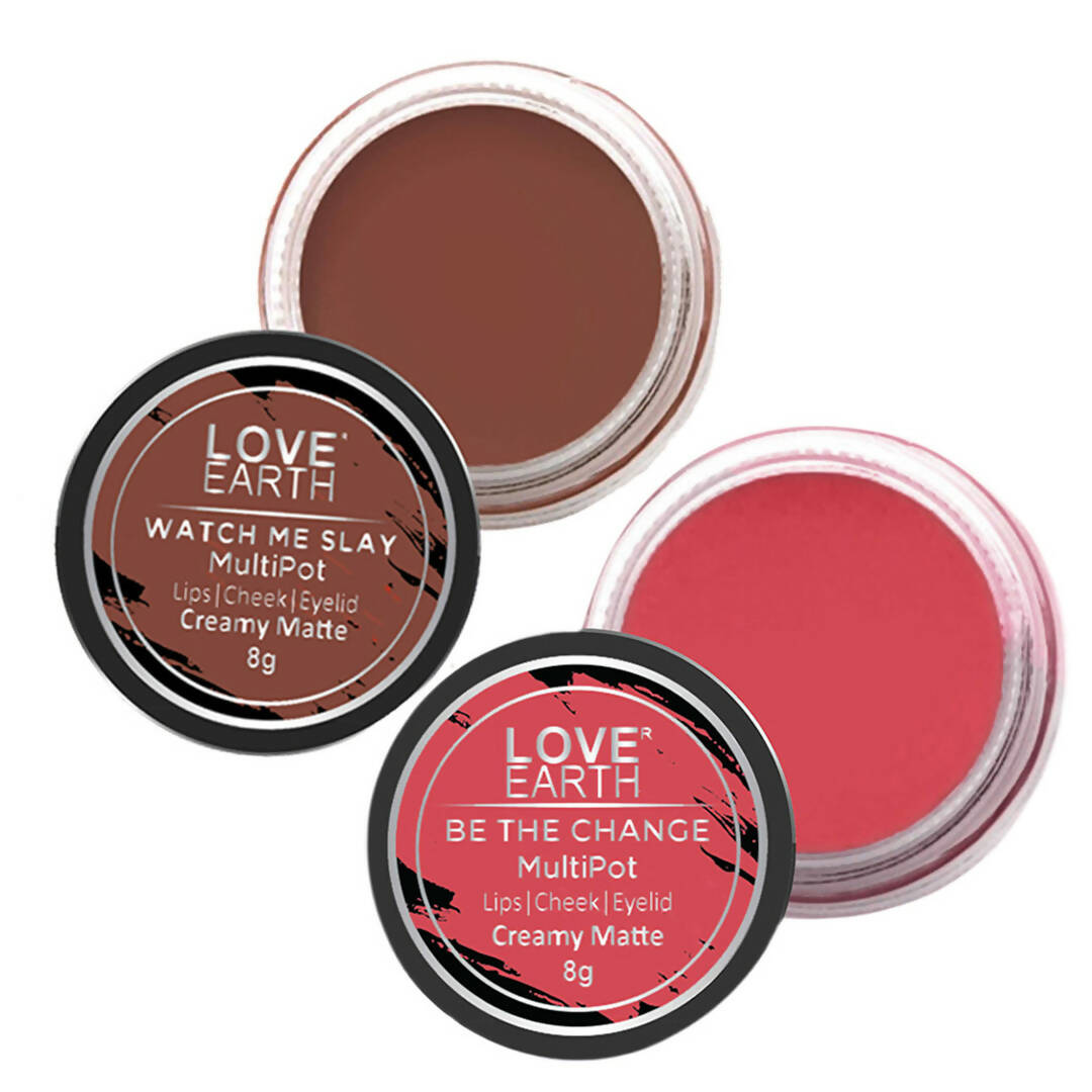 Love Earth Lip Tint & Cheek Tint Multipot Combo (Rose Pink & Caramel Brown) - Mytrendzcart