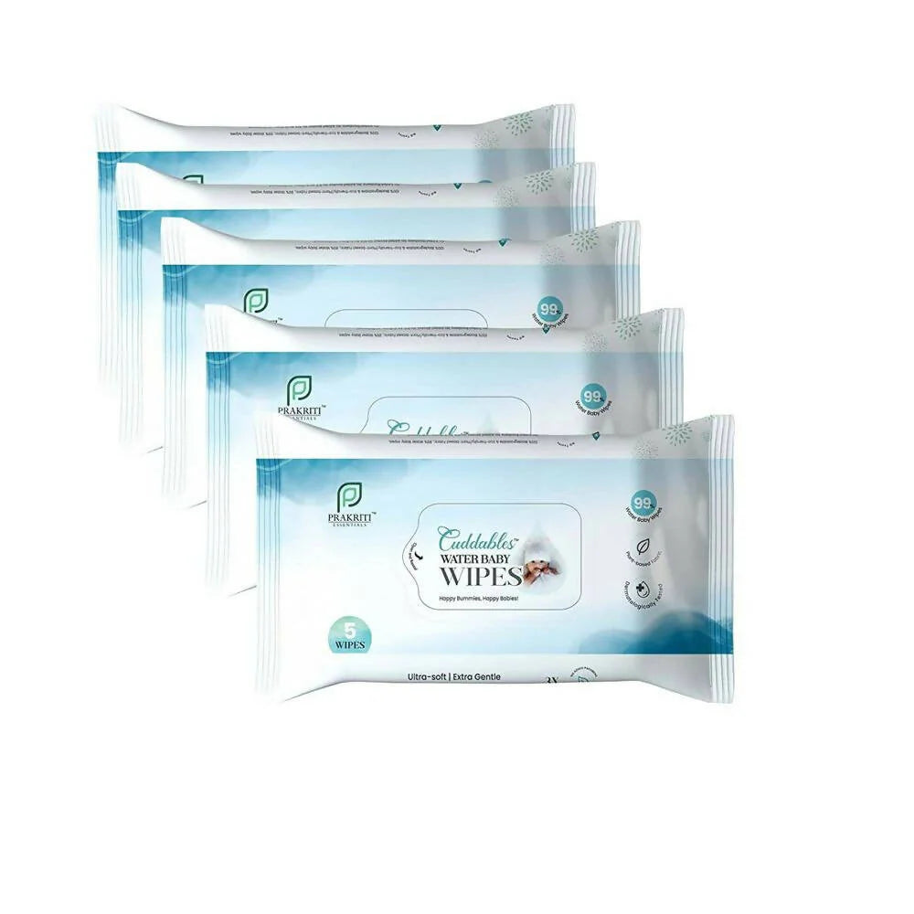 Cuddables 99% Water Baby Wipes - Natural Plant Made Cloth Wipes | 5 Pcs Wipes, Pack of 5 (25 Wipes) -5 N - Pack of 5 Mytrendzcart