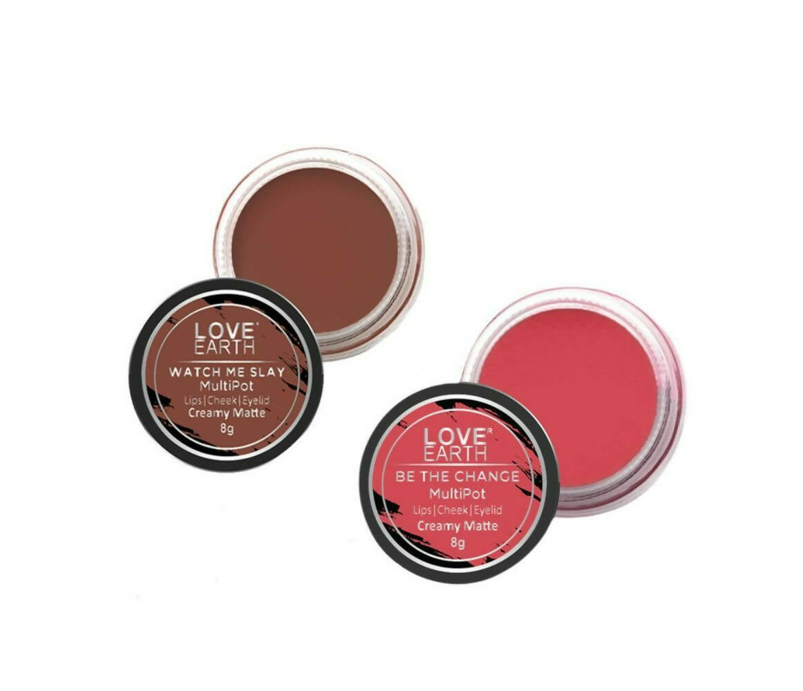 Love Earth Lip Tint & Cheek Tint Multipot Combo (Coral & Raspberry Pink) - Mytrendzcart