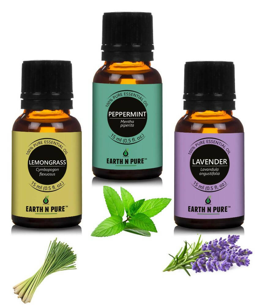 Earth N Pure Essential Oils (Lavender, Peppermint & Lemongrass) Combo - Mytrendzcart