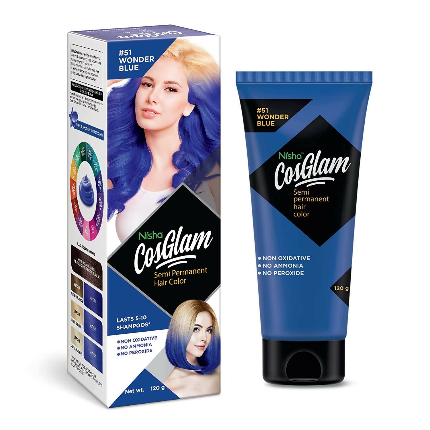 Nisha Cosglam Semi Permanent Hair Color 51 Wonder Blue - Mytrendzcart