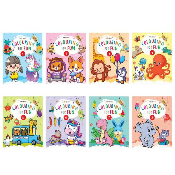 Jolly Kids Colouring for Fun Books For Kids Set of 8| Each Book 64 Images| Colouring & Painting Books| Ages 3 - 8 Year - Mytrendzcart